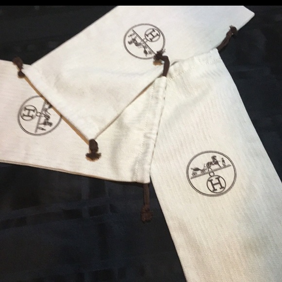 Hermes Herringbone Twill Set of 3 Storage Shoe Dust Bags 14 x 6.5 Authentic - Picture 2 of 6